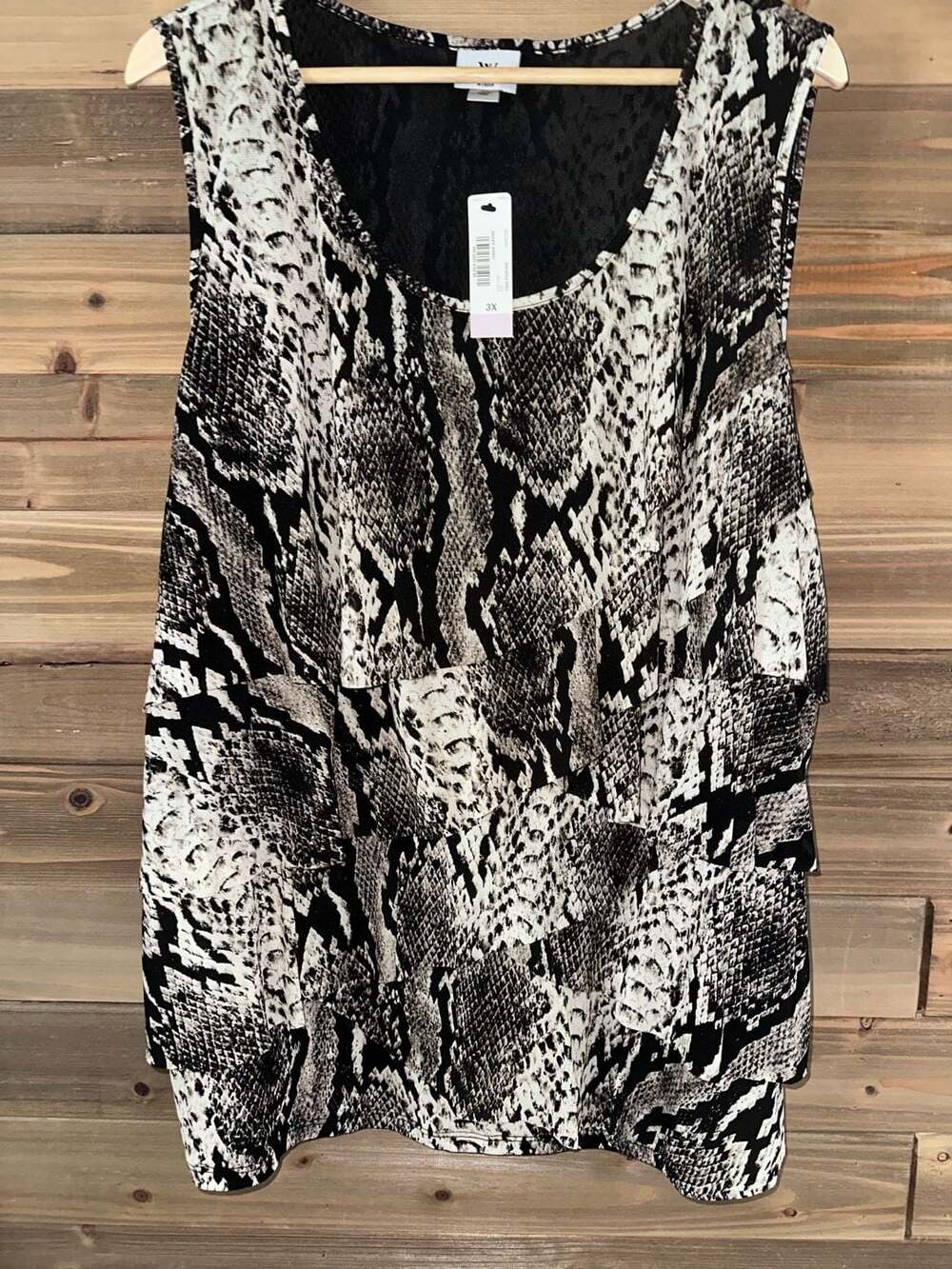 No.14 Worthington Tank Top Size 3X Snake Print Layered Ruffle Sleeveless